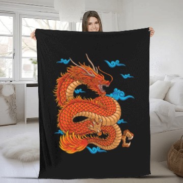 Discover Angry japanese red dradon Fleece Blankets