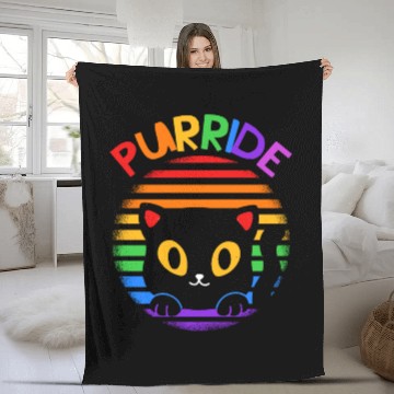 Discover Purride Ally Cat Rainbow LGBT Pride Month Feline Fleece Blankets