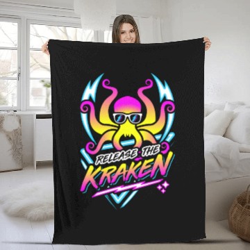Discover Release The Kraken Retro Neon Synthwave 80s 90s Fleece Blankets