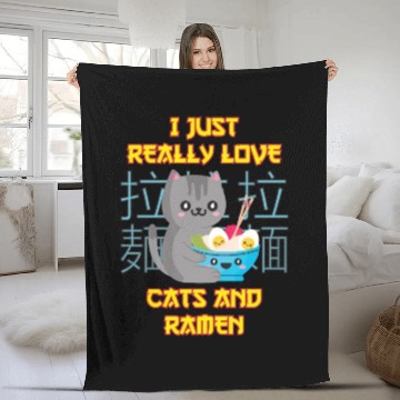 Discover Anime Cat with Ramen Love Cats and Ramen Fleece Blankets
