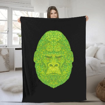 Discover Silverback Gorilla Head Front View Pointillist Art Fleece Blankets