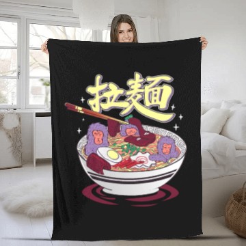 Discover Japanese monkeys in a ramen hot spring Fleece Blankets
