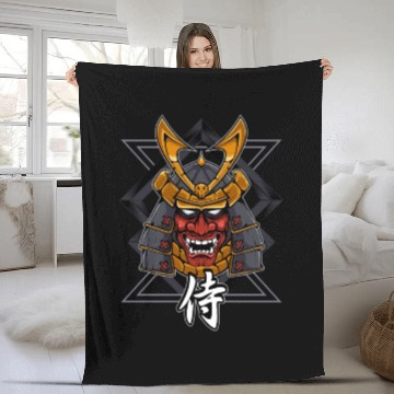 Discover Samurai oni mask warrior Demon Bushido Knight Fleece Blankets