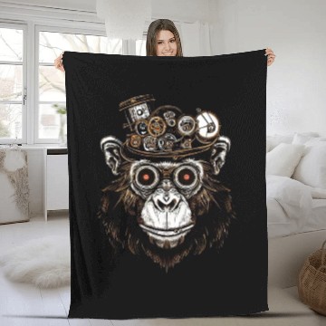 Discover Steampunk Chimpanzee - Retrofuturistic Monkey Desi Fleece Blankets