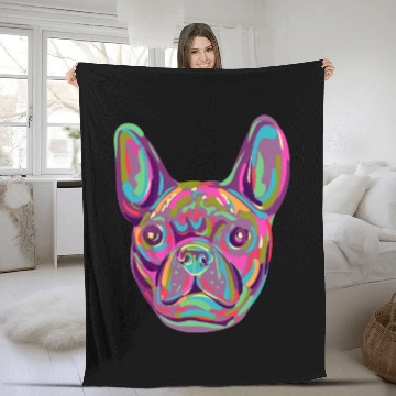 Discover French Bulldog Frenchie head Pop art style Fleece Blankets