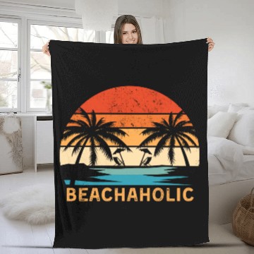 Discover Tropical Sunset Beach Scene Fleece Blankets