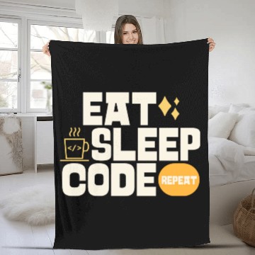 Discover Eat sleep code repeat cool Fleece Blankets