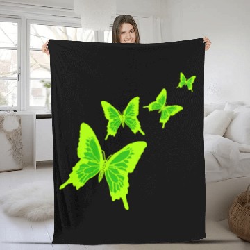 Discover Green butterfly Fleece Blankets