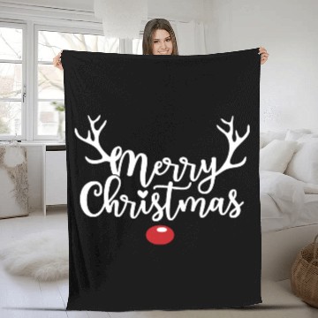 Discover Merry Christmas - Red Nose Reindeer Fleece Blankets