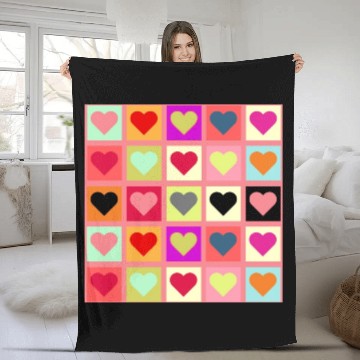 Discover Colorful Retro Vintage Checkered Heart Y2K Pattern Fleece Blankets