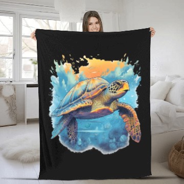 Discover Serene Underwater Turtle Fleece Blankets