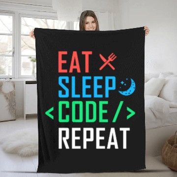 Discover Eat Sleep Code Repeat Funny Programming Computer Fleece Blankets
