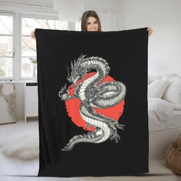 Discover Japanese black dragon Fleece Blankets