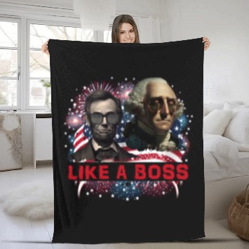 Discover Lincoln & Washington Like a Boss Independence Day Fleece Blankets