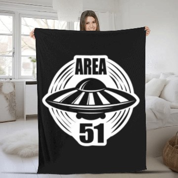 Discover Area 51 Black Flying Saucer Fleece Blankets