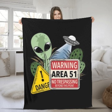 Discover Warning Area 51 No Trespassing Beyond This Point Fleece Blankets