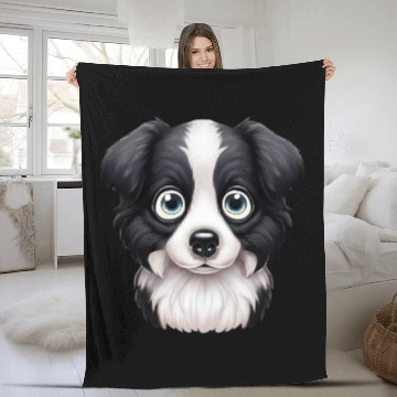 Discover Loving Border Collie Gaze Design Fleece Blankets