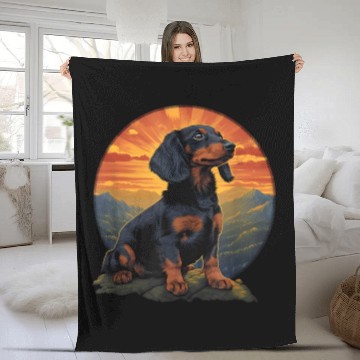 Discover Long Haired Dachshund pet lover retro vintage Fleece Blankets