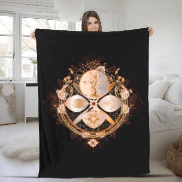 Discover magic amulet, golden tree of life symbol Fleece Blankets