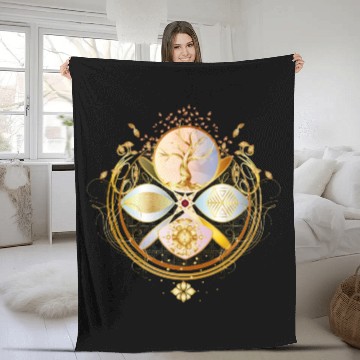 Discover magic amulet, golden tree of life symbol Fleece Blankets
