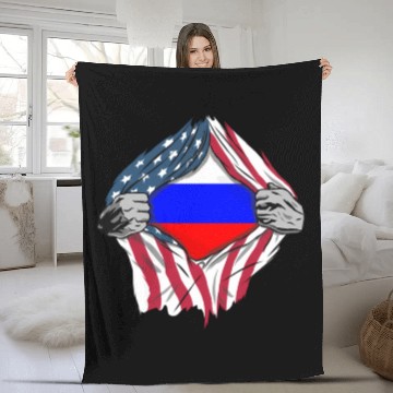 Discover Russian American Blood Inside Me Country Flags Fleece Blankets