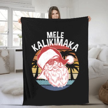 Discover Mele Kalikimaka Hipster Santa Palm Trees Fleece Blankets