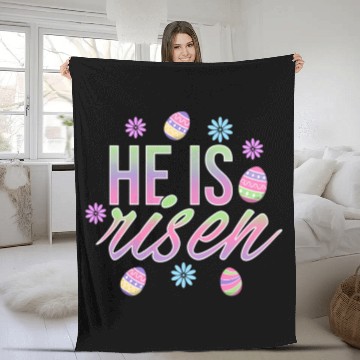 Discover He Is Risen Easter Christian Message Easter Eggs Fleece Blankets
