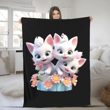 Discover Cute Kittens 3D Ai Art Fleece Blankets