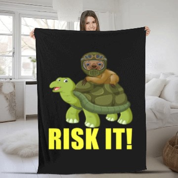 Discover Funny Sloth Racing On Turtle Risk It trending Fleece Blankets
