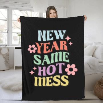 Discover New Year Same Hot Mess quote green Fleece Blankets