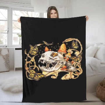 Discover Cat Skull And Butterflies Fleece Blankets