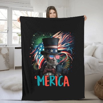 Discover Merica Lincoln Independence Day Party 4th July Fleece Blankets