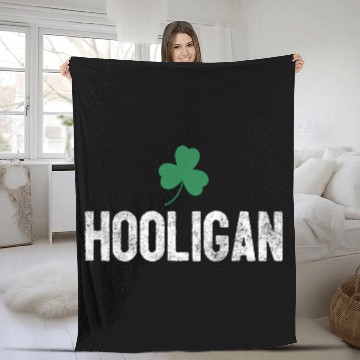 Discover Hooligan Irish St Patrick'S Day Shamrock Clover Fleece Blankets