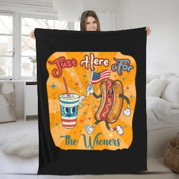Discover I'm Just Here For The Wieners Cartoon Hot Dog 4Th Fleece Blankets
