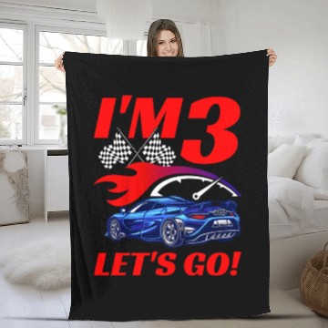 Discover Kids 3 Year Old 3rd Racing Racecar Birthday Party Fleece Blankets