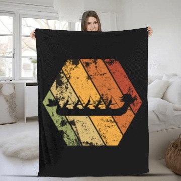 Discover Dragon Boat Racing Retro Vintage Hexagon Logo Fleece Blankets