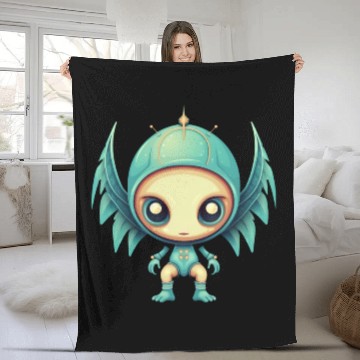 Discover Alien Angel Wings Cyborg - Futuristic Design Fleece Blankets