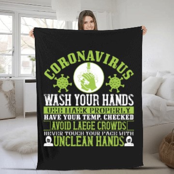 Discover Coronavirus Wash Your Hands Use travel Fleece Blankets