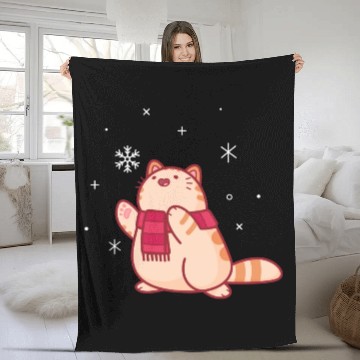 Discover Snowflake Cat Fleece Blankets