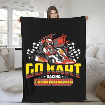 Discover Go Kart Racing Championship Racetrack Kart Racing Fleece Blankets