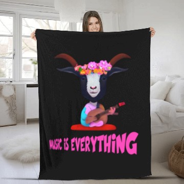 Discover Hippie Goat with flowers on head, playing guitar Fleece Blankets