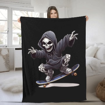 Discover Grim Reaper Shreds the Streets: Skateboarding for Fleece Blankets