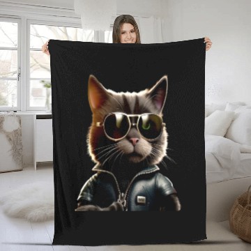 Discover Cat With Sunglasses Cute Cat Mom Meow Paws Kitty Fleece Blankets