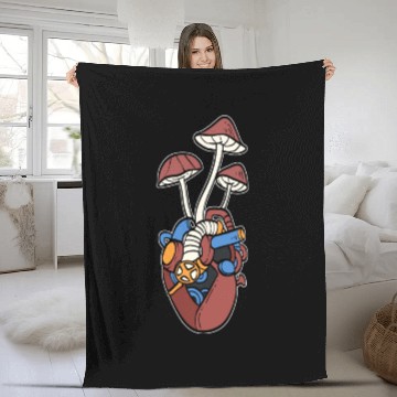 Discover Heart Mushroom Nature Lover Gift Fleece Blankets