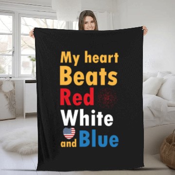Discover my heart beats red white and blue Fleece Blankets