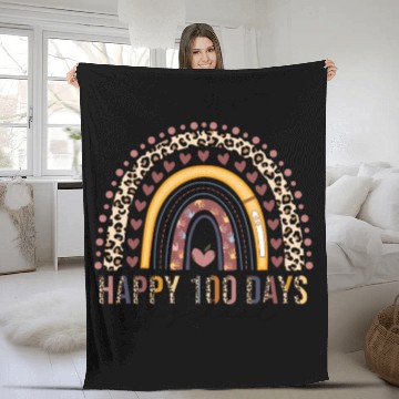 Discover Happy 100Th Day Of School Leopard Rainbow Teacher Fleece Blankets