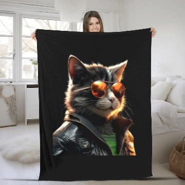 Discover Cat With Sunglasses Cute Cat Mom Meow Paws Kitty Fleece Blankets