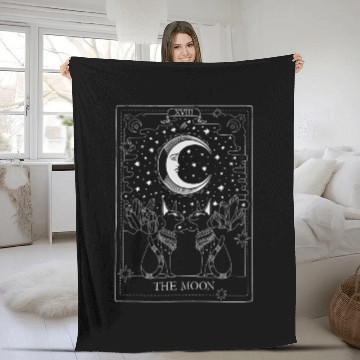 Discover Tarot Card Crescent Moon And Sphynx Cat Occult Fleece Blankets