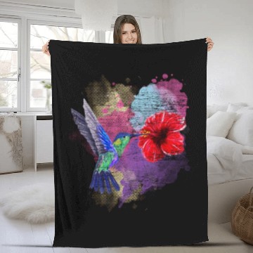 Discover Pretty Bird Animal Hibiscus Flower Hummingbird Fleece Blankets