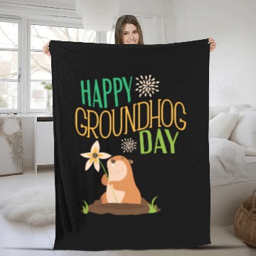 Discover Groundhog Day 2021 Happy Ground Hog Fleece Blankets